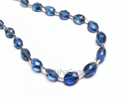 Fine Quality Blue Quartz Hydro fancy Puff Oval Checker Cut Beads,6x8-8.5x10 mm Royal Blue Hydro faceted Oval Briolette handmade Bead Jewelry