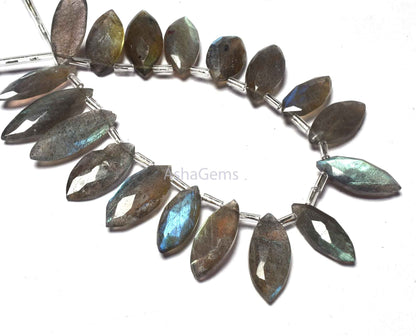 labradorite Faceted Marquise Shape Beads,6" Strand Labradorite Side Drill Beads, Natural Multi Fire Black Rainbow Marquise Briolette Beads