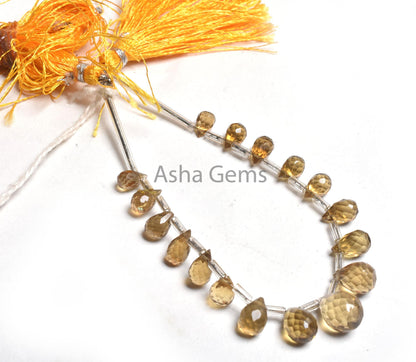 Citrine Quartz  Faceted Drops Shape Gemstone Beads, 5x7-9x12 mm Natural Yellow Citrine Teardrop Side Drill Briolette Bead Jewelry Craft SALE