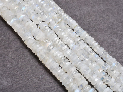 Beautiful Rainbow Moonstone Faceted Heishi Tyre Gemstone Beads, Natural Blue Fire Rainbow Moonstone Flat Wheel Shape Bead Jewelry Craft SALE