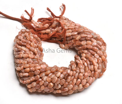 Natural Sunstone Smooth Nugget Gemstone Beads,13" Strand Red Sunstone Plain Handmade Uneven Oval Nugget Beads, Sunstone Bead Jewelry Crafts
