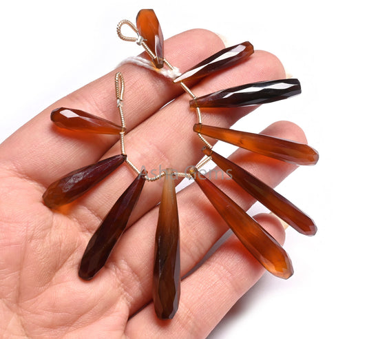 AAA Quality Shaded Whiskey Brown Chalcedony Fancy Pencil Drop Beads, Chalcedony Fancy Long Teardrop Gemstone Briolette Beads Jewelry makings