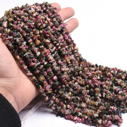 Natural Multi Disco Tourmaline Gemstone Uncut Chips Beads, 17,34" Strand Tourmaline Smooth Raw Rough Beads Jewelry Making Craft Tourmaline