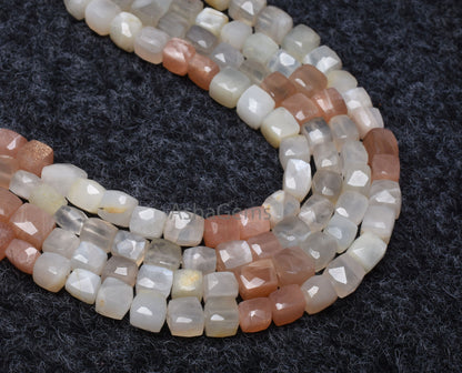 Shaded White-Pink Moonstone Faceted Box Gemstone Beads,8"strand natural Multi Moonstone Cube Beads Moonstone Beads Jewelry making Craft SALE