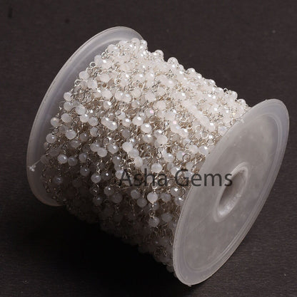 Beautiful White Moonstone Coated Hydro Beads Rosary Chain 1,5,10,50Ft Silver Plated, Wire Wrap Chain, Jewelry Making Beads Rosary Chain SALE