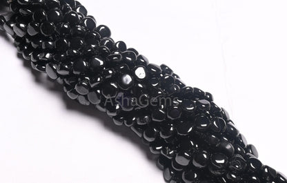 Fine Quality Black Spinal Smooth Coin Shape Gemstone Loose Beads,8" Natural Spinel Plain Handmade Coin Bead, Coal Black Spinel Beads Jewelry