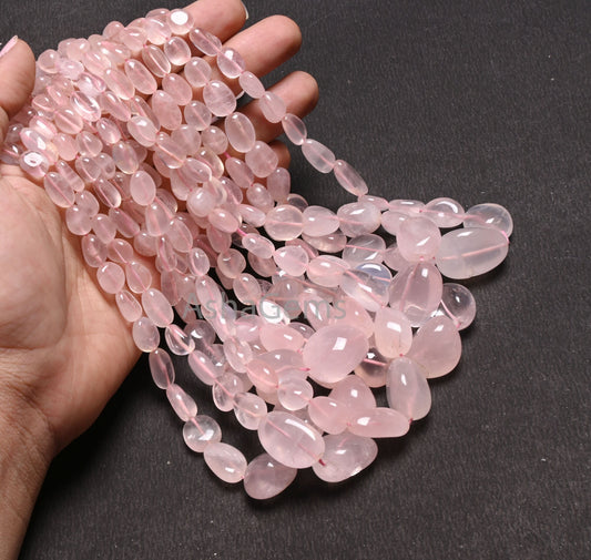 Fine Quality Pink Rose Quartz Smooth Nugget Gemstone Loose Beads,9/18" Strand Natural Rose Quartz Tumble Handmade Bead Necklace Jewelry SALE (AG 22303)