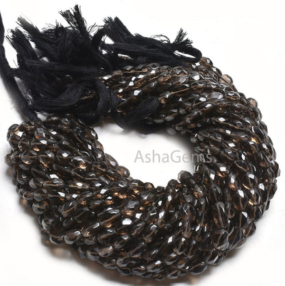 Beautiful Smoky Quartz Faceted Oval Beads, Fine Smoky Indian Hand Cut Oval Straight Drill Gemstone Beads, Natural Black Smoky Beads jewelry