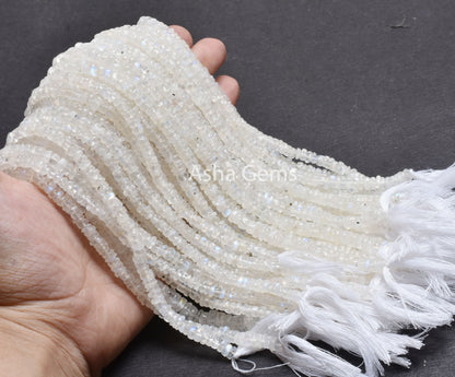 Natural Flash Rainbow Moonstone Smooth Gemstone Beads,12" Strand Blue Fire White Rainbow Uneven Shape Rondelle Handmade Beads Jewelry Crafts