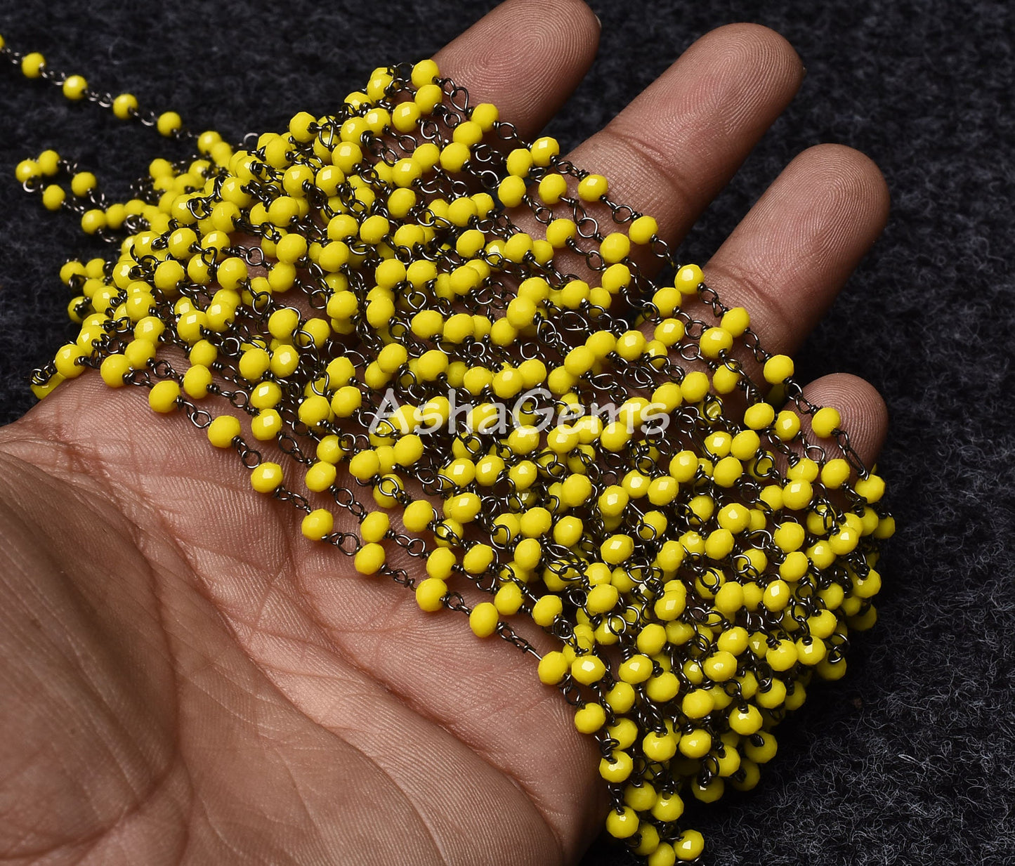 Rosary Chain, Beautiful Yellow Jasper Hydro Faceted Rondelle Beaded handmade Rosary Chain,3 mm Gunmetal Wire Wrap Chain Jewelry Making Craft