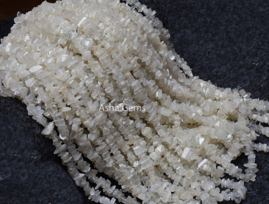 Natural White Moonstone uncut Chip Gemstone Beads Strand, Fine Quality Moonstone Smooth Uneven Raw Rough Nugget Bead For Jewelry Making (AG 10274)