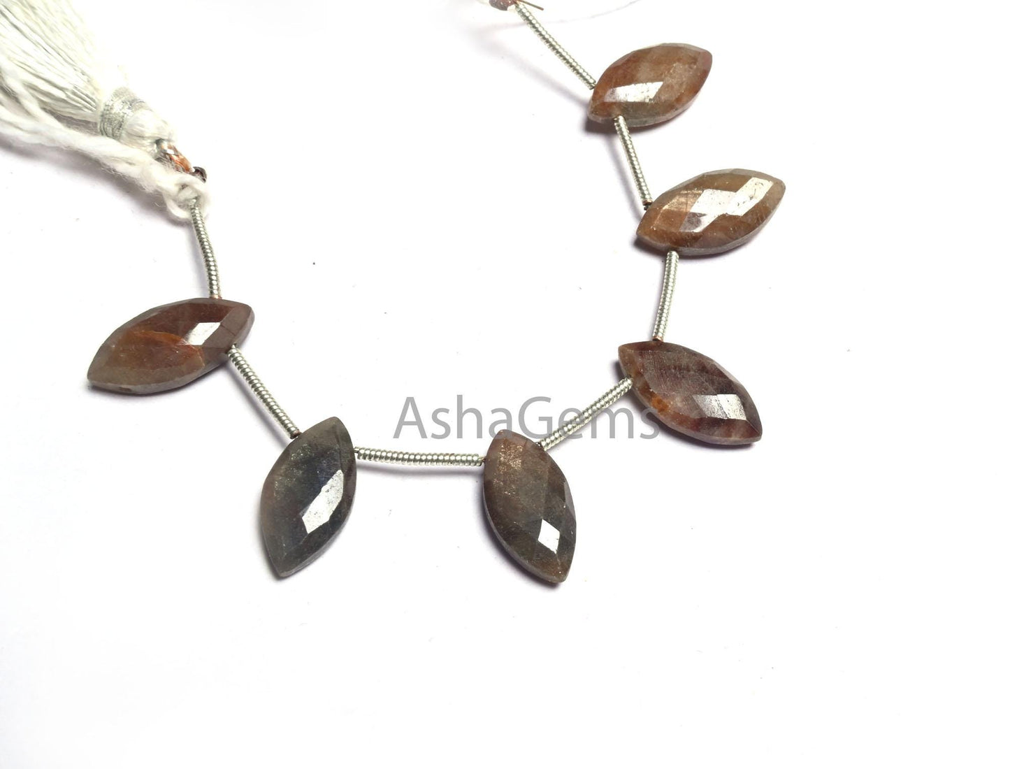Moonstone Coated Fancy Marquise Shape Faceted Briolette Gemstone Beads,8-16 mm Shaded Brown Moonstone Coated Side Drill Beads Jewelry Crafts (AG 18604 )