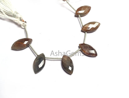 Moonstone Coated Fancy Marquise Shape Faceted Briolette Gemstone Beads,8-16 mm Shaded Brown Moonstone Coated Side Drill Beads Jewelry Crafts (AG 18604 )
