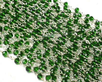AAA Chrome Diopside Hydro Faceted Rondelle Beads Rosary Chain Silver Plated Wire Wrap handmade Chain Jewelry Making Necklace Chains 3-3.5 mm