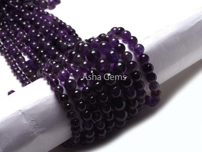 Natural Purple Amethyst Smooth Round Ball Beads,13" Strand African Amethyst Plain Round Shape Gemstone Beads, Amethyst Bead Jewelry Crafts