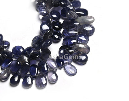 Beautiful Natural Iolite Smooth handmade Gemstone Beads, Fine Blue Iolite Heart, Pears Side Drill Beads,8" Fine Iolite Beads Jewelry makings
