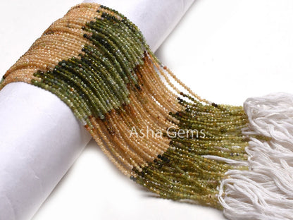 2 mm Rare Shaded Yellow Green Tourmaline Micro Cut Faceted Beads,13" Multi Tourmaline Machine Cut Rondelle Gemstone Tourmaline Beads Jewelry