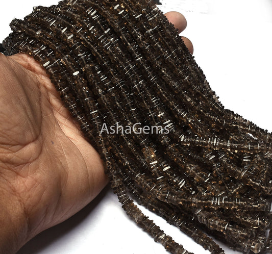 Natural Smoky Quartz Smooth Heishi Square Shape Gemstone Beads, Smoky Flat Beads, 4.5-5 mm Smoky Loose Beads Handmade Jewelry Making Crafts
