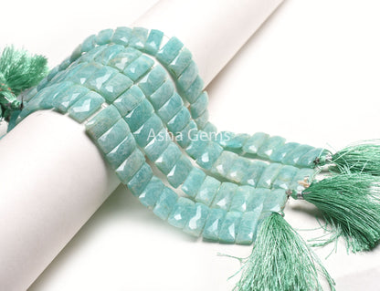 Fine Blue Amazonite Faceted Rectangle Shape Beads, Natural Peru Amazonite Fancy Chicklet Bead For Bracelet Jewelry Making Double Drill Beads