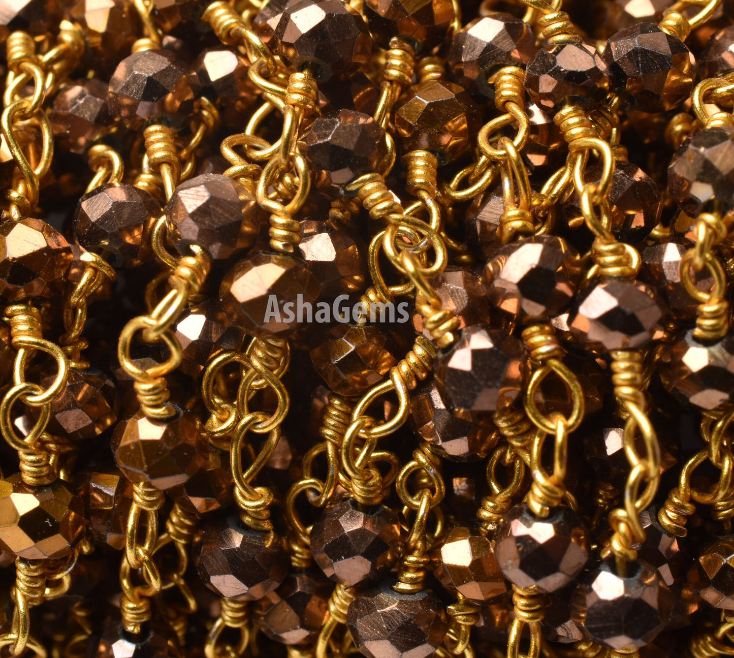 3,5,10,50 Feet Gold Pyrite Hydro Faceted Rondelle Beaded Rosary Chain,3mm,Gold Plated,Wire Wrapped Chain,Finding,Jewelry Making,Rosary Chain