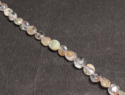 6.5-8 mm Natural Aquamarine Smooth Coin shape Gemstone Beads,8" Bio Aquamarine Plain Coin Handmade Aquamarine Bead Jewelry Making Craft SALE
