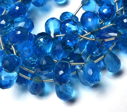 Beautiful Blue Topaz Hydro Faceted Drops Shape Beads,8" Strand Topaz Hydro Briolette beads, flat Top Drops Shape beads For Jewelry makings