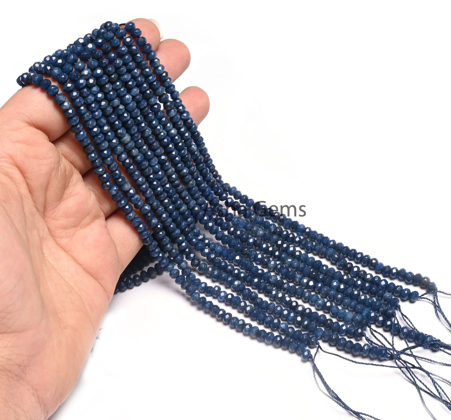 4.5 mm Fine Blue Jade Quartz faceted Rondelle Shape Beads, Blue Sapphire Color Jade Quartz machine cut Gemstone Beads Jewelry makings Crafts