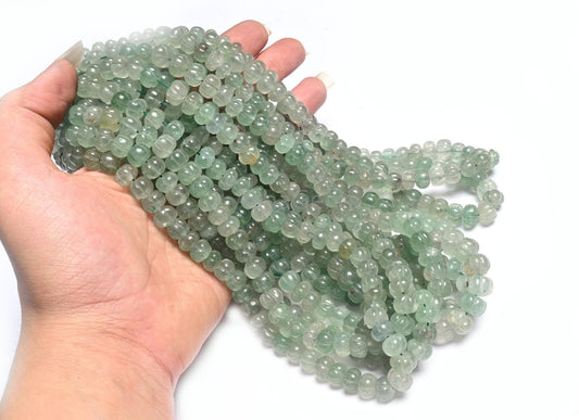 Beautiful Aventurine carved Pumpkin Gemstone Beads, Fine Natural Shaded Green aventurine Carving watermelon handmade Beads Jewelry Necklace