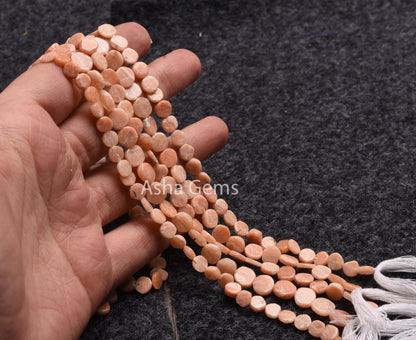 Beautiful Peach Moonstone Smooth Flat Coin Handmade Gemstone Loose Beads,13" Moonstone Straight Drill Uneven Shape Coin Beads Jewelry Crafts