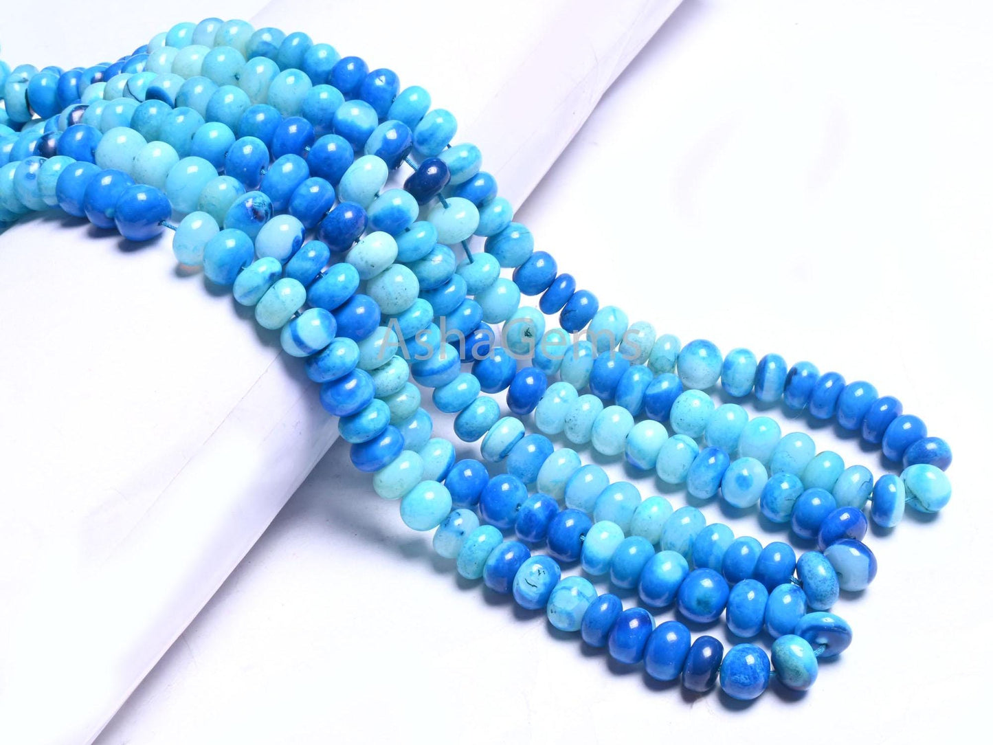 AAA Quality Lake Blue Opal Smooth Rondelle Beads, Shaded Blue opal Beads, Beautiful Opal Plain handmade Gemstone Loose Bead Necklace Jewelry