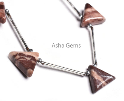 Shaded Brown Jasper Triangle Shape Beads,14-16 mm Picture Jasper Smooth Trillion Gemstone Side Drill Beads, Jasper Beads Jewelry making Sale