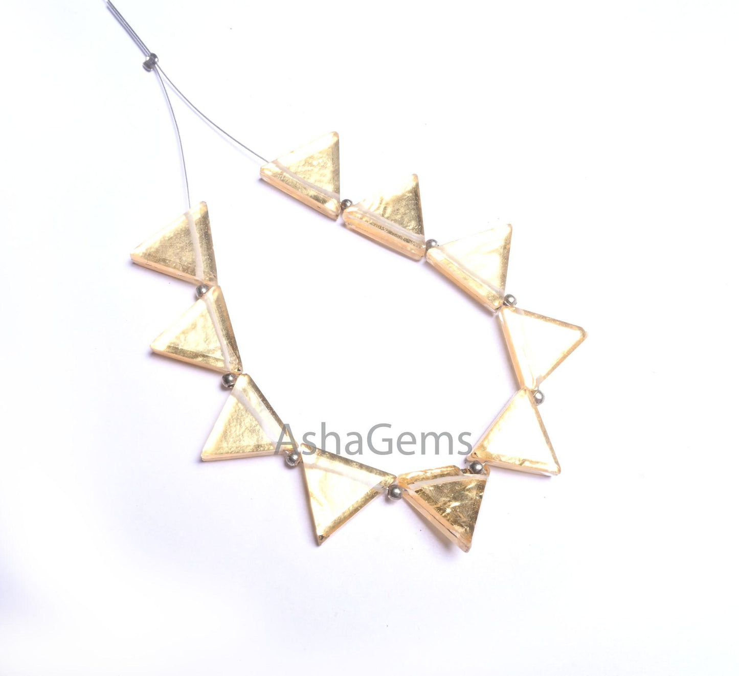 AAA Quality Crystal Gold Foil Doublet Triangle Shape smooth Beads, Quartz Doublet Fancy Trillion Handmade Gemstone Side Drill Beads Jewelry (AG 18702)