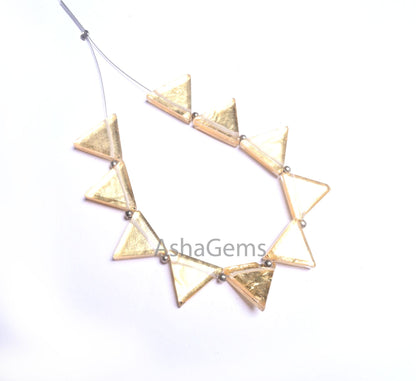 AAA Quality Crystal Gold Foil Doublet Triangle Shape smooth Beads, Quartz Doublet Fancy Trillion Handmade Gemstone Side Drill Beads Jewelry (AG 18702)