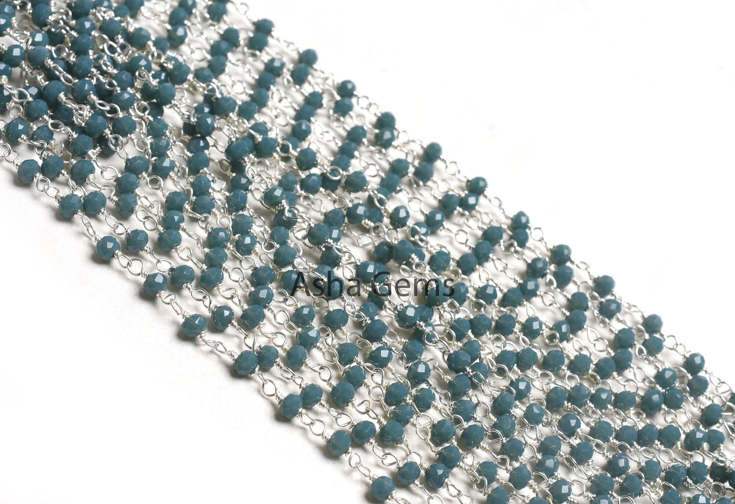 1,5,25, Ft Chain, Light Neon Blue Apatite Hydro Silver Plated Rosary Chain, Faceted Micro Cut Beads Chain Wire Bulk Finding Chain Jewelry