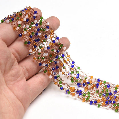 3,10,50Feet Multi Color Disco Hydro Faceted Beads Rosary Chain Rose Gold Plated Wire Wrap Copper Metal Chain Jewelry Making Craft Chain SALE
