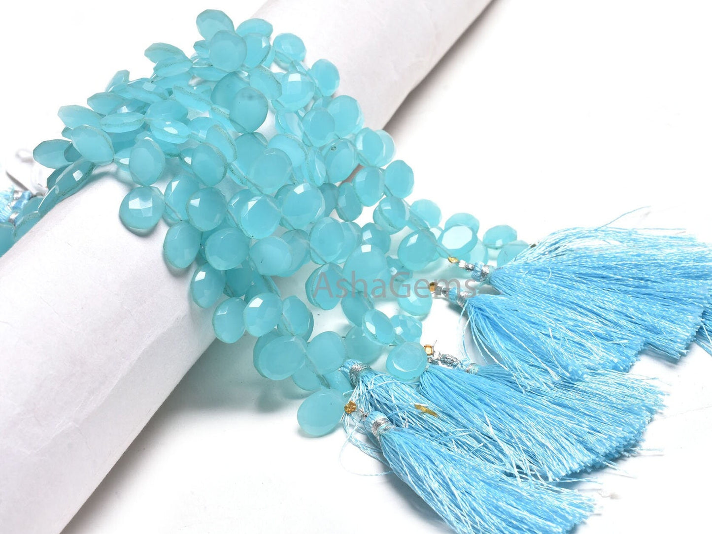 Beautiful Aqua Blue Chalcedony Hydro Fancy Shape Gemstone Beads,9-12.5 mm AAA Chalcedony Hydro Faceted Egg Shape Briolette Side Drill Beads