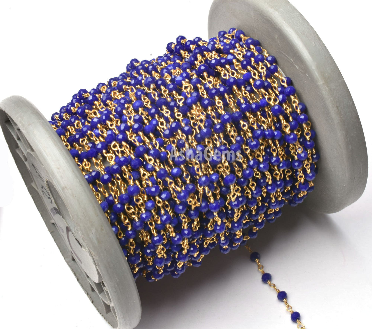 3,5,10,25 Feet Blue Lapis Hydro Rondelle Faceted Beads Rosary Chain Gold Plated Wire Wrap Jewelry Making Chain,3-3.5 mm Beaded Rosary Chains