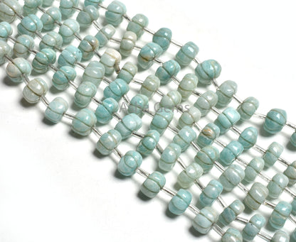 Blue Amazonite Carving watermelon Beads, Natural Amazonite Carved Pumpkin Gemstone Beads, Fine Amazonite Carve Handmade Bead Jewelry Crafts
