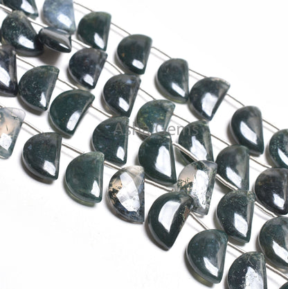 Beautiful Moss Agate Smooth D Shape Gemstone Beads,10x16 mm Moss Green Agate Side Drill Fancy Handmade Bead, Moss Agate Bead Jewelry Makings