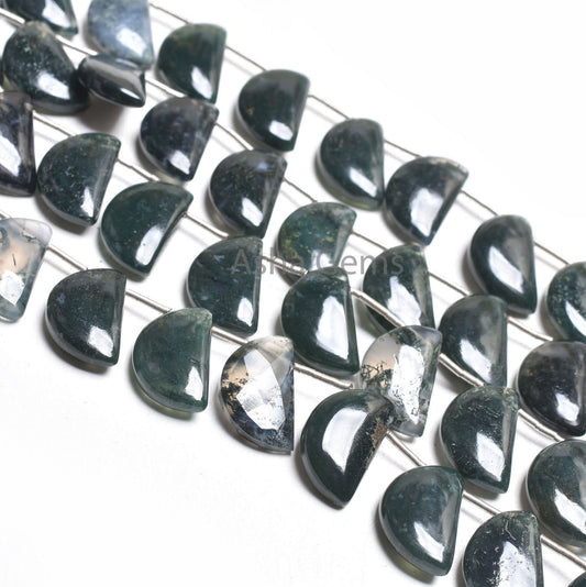 Beautiful Moss Agate Smooth D Shape Gemstone Beads,10x16 mm Moss Green Agate Side Drill Fancy Handmade Bead, Moss Agate Bead Jewelry Makings