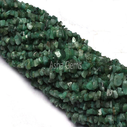 AAA Quality 34" Strand Natural Green Emerald Uncut Chips Raw Gemstone Beads, Green Emerald Gemstone Rough Smooth Tiny Nuggets Beads, Emerald