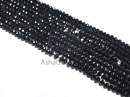 4 mm Beautiful Black Jade Quartz faceted Rondelle Shape Beads,14" AAA Coal Black Jade Quartz machine cut Gemstone Beads Jewelry Crafts SALE