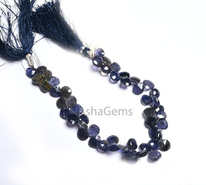 8 mm Natural Blue Iolite Faceted Heart Shape Gemstone Beads,8" Strand Iolite Heart Briolette Side Drill Fine Iolite Beads Jewelry Craft SALE (AG 18614 )