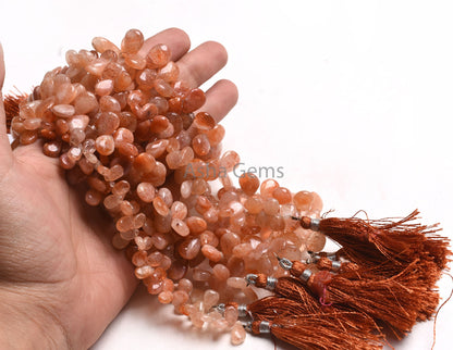 Natural Shaded Red Sunstone Smooth Pear Shape Gemstone Beads,8" Strand Sunstone Beads, Sunstone Teardrop Handmade Side Drill Bead Craft SALE