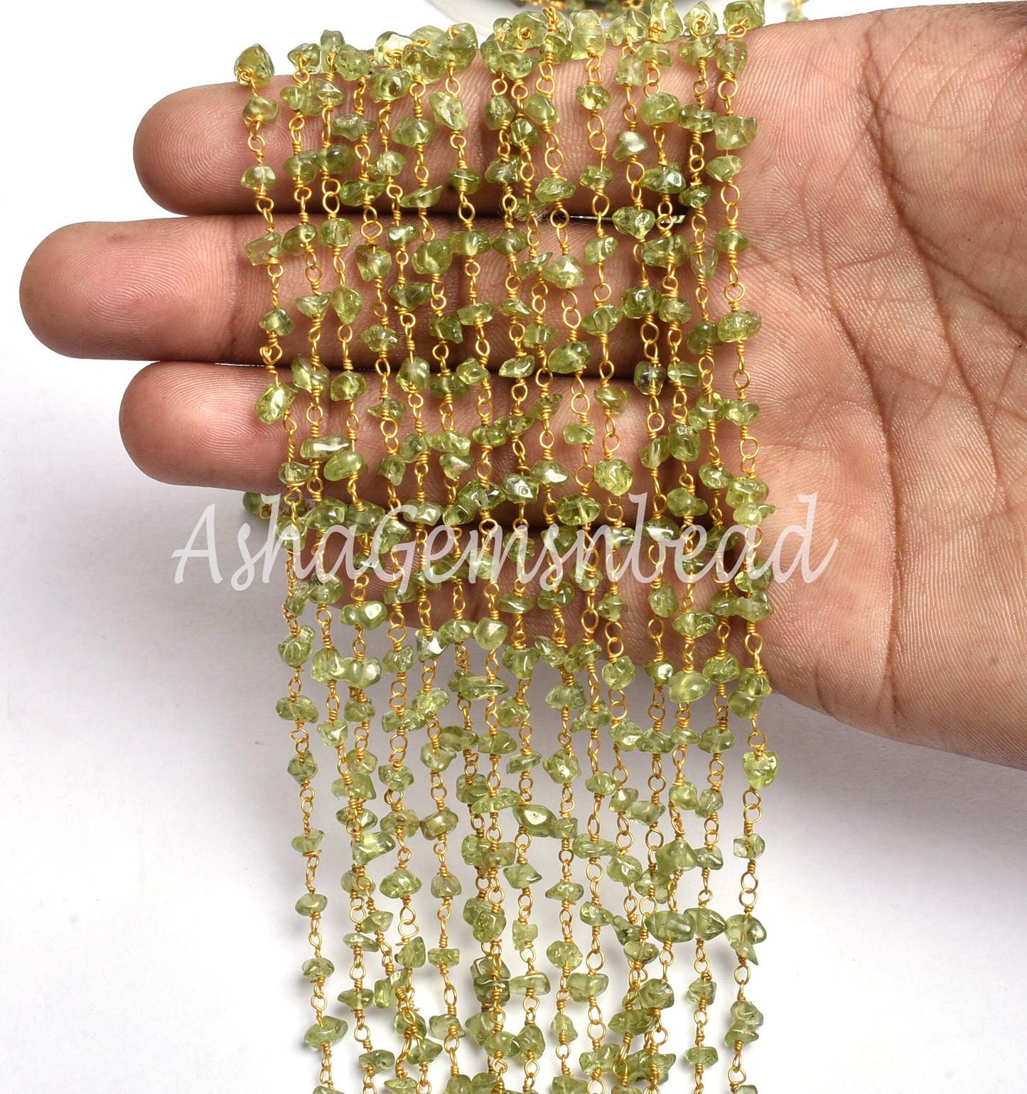 3,5,10,25 Feet Chain, Natural Green Peridot Uncut Chip Beads rosary Chain Gold Plated Wire Bulk Roll Smooth Gemstone Beaded Rosary Chain