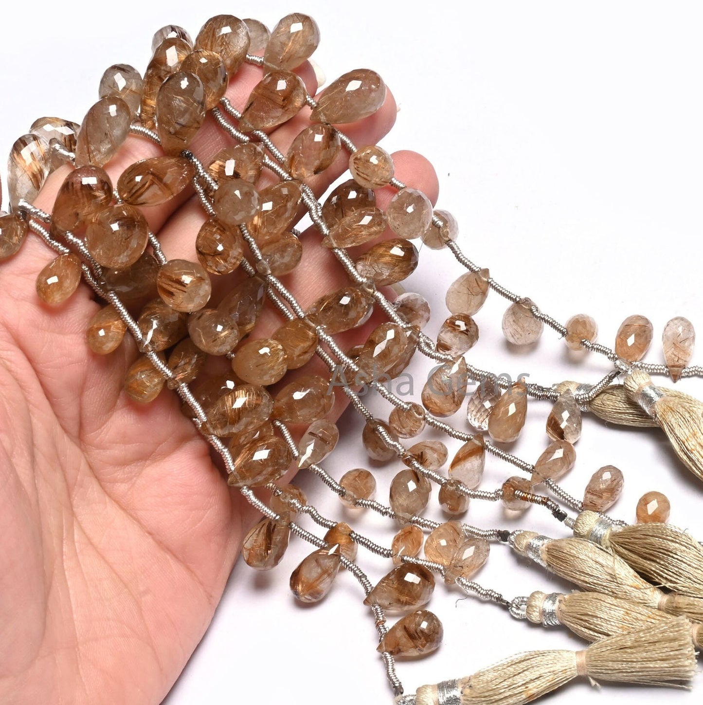 Fine Quality Copper Rutile Faceted Drop Shape Beads, Natural Rutile Quartz Teardrop Briolette Side Drill Gemstone Beads Jewelry Making Craft