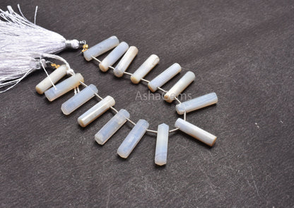 Blue lace Agate Long Pipe Shape Faceted Beads,5-20 mm Natural Blue Lace Agate Fancy Tube Side Drill Gemstone Beads Jewelry Making Craft SALE