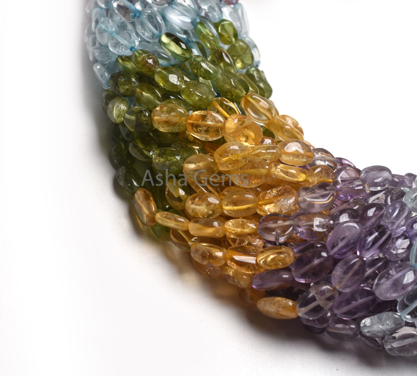 Shaded Multi Color Gemstone Smooth Oval Beads,13" Peridot Citrine Amethyst Handmade Plain Oval Straight Drill Beads, Disco Oval Bead Jewelry