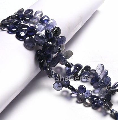 Beautiful Natural Iolite Smooth handmade Gemstone Beads, Fine Blue Iolite Heart, Pears Side Drill Beads,8" Fine Iolite Beads Jewelry makings