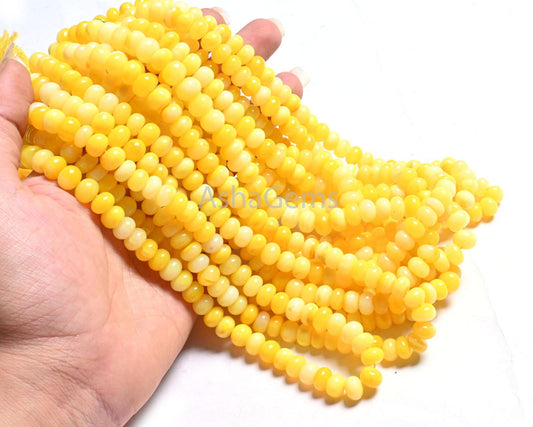 AAA Quality Pastel Yellow Opal Smooth Rondelle Gemstone Loose Beads,8 mm Yellow Opal Plain Handmade Bead Jewelry making Craft Sale Opal Bead